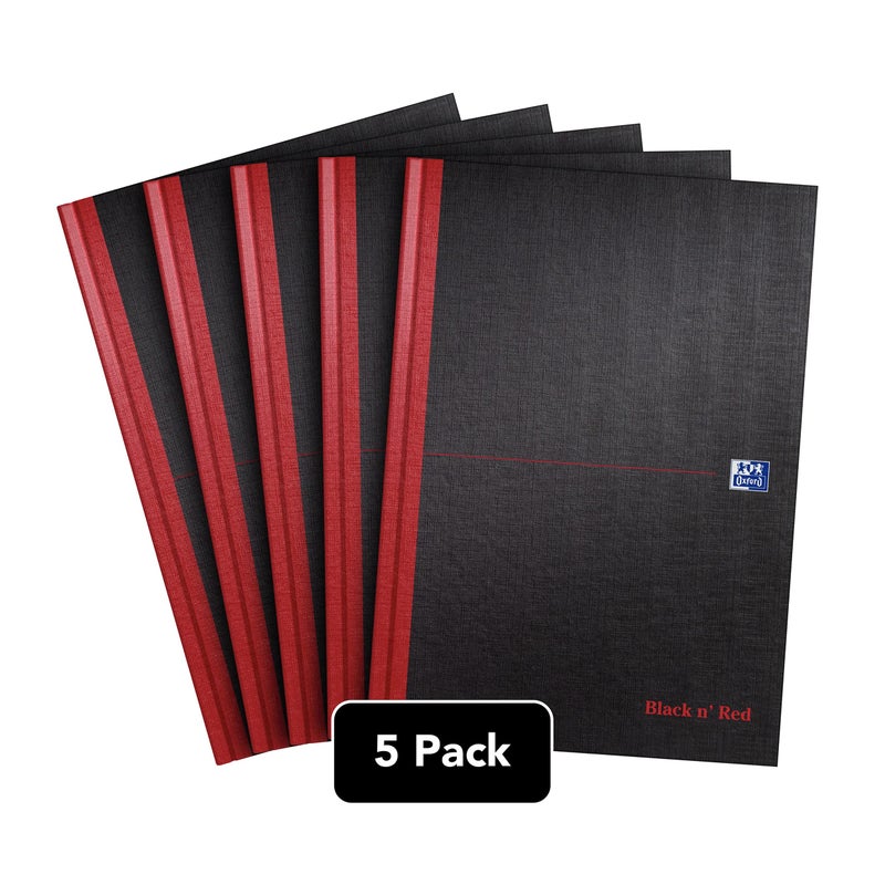 Black n' Red Oxford Black n' Red A4 Notebook, Hardback Casebound, 192 pages, Lined (Pack of 5) - Image 2
